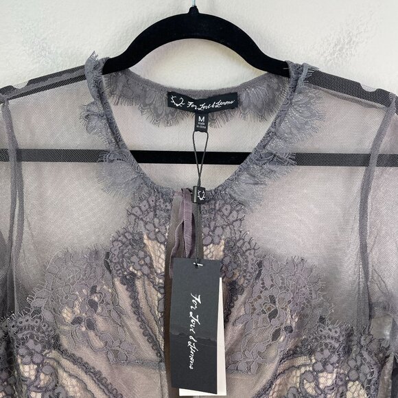 NEW For Love & Lemons Womens Medium Alexa Sheer Mesh Long Sleeve Mini Dress - Picture 4 of 9